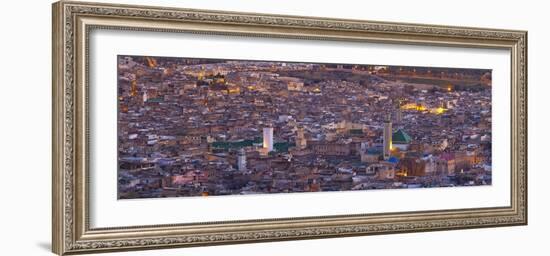 Elevated View across the Old Medina of Fes Illuminated at Dusk-Doug Pearson-Framed Photographic Print