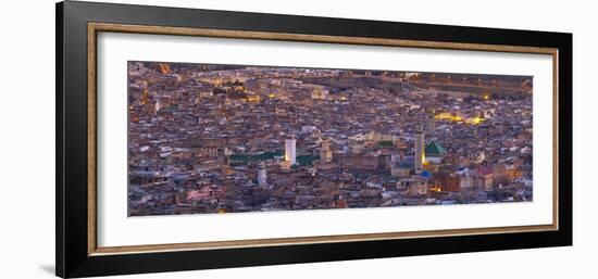 Elevated View across the Old Medina of Fes Illuminated at Dusk-Doug Pearson-Framed Photographic Print