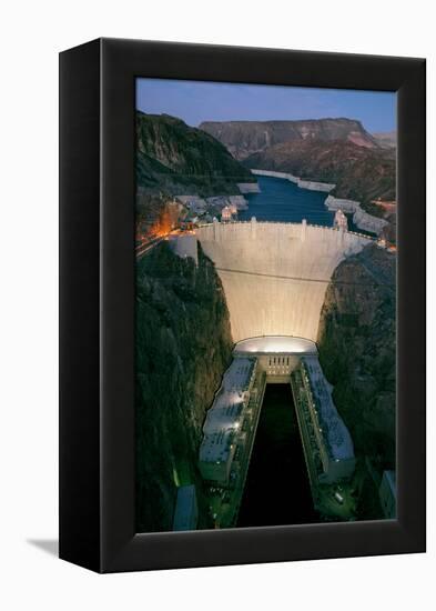 Elevated view at dusk of Hoover Dam (formerly Boulder dam) and Lake Mead is in the Black Canyon...-null-Framed Premier Image Canvas