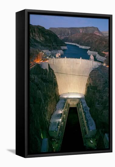 Elevated view at dusk of Hoover Dam (formerly Boulder dam) and Lake Mead is in the Black Canyon...-null-Framed Premier Image Canvas