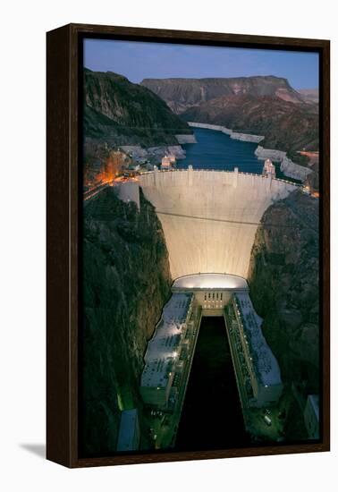 Elevated view at dusk of Hoover Dam (formerly Boulder dam) and Lake Mead is in the Black Canyon...-null-Framed Premier Image Canvas