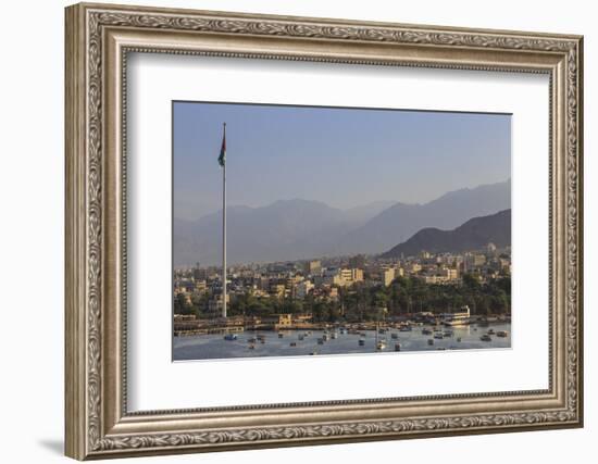 Elevated View of Aqaba Seafront with Huge Jordanian Flag, Middle East-Eleanor Scriven-Framed Photographic Print