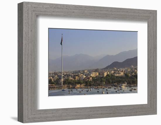 Elevated View of Aqaba Seafront with Huge Jordanian Flag, Middle East-Eleanor Scriven-Framed Photographic Print