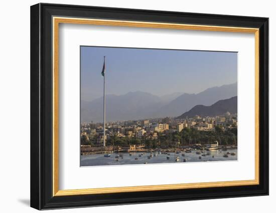 Elevated View of Aqaba Seafront with Huge Jordanian Flag, Middle East-Eleanor Scriven-Framed Photographic Print