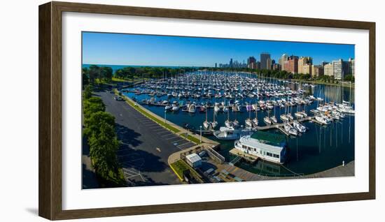 Elevated view of Belmont Yacht Club, Chicago, Illinois, USA-null-Framed Photographic Print