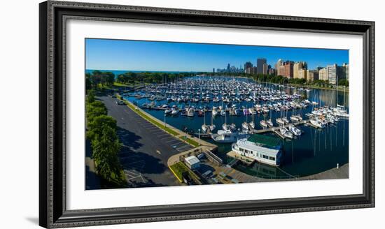 Elevated view of Belmont Yacht Club, Chicago, Illinois, USA-null-Framed Photographic Print