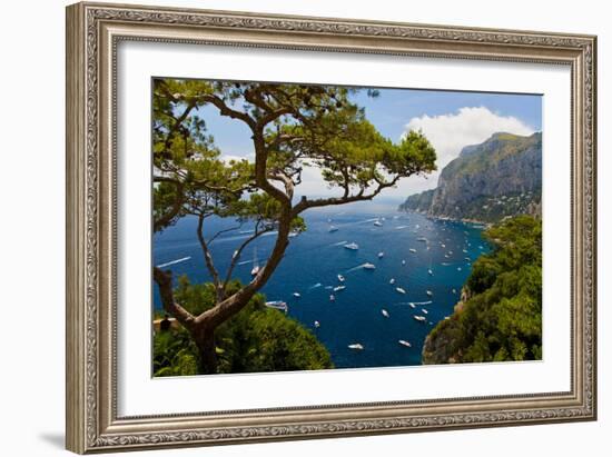 Elevated view of blue waters of the City of Capri, an Italian island off the Sorrentine Peninsul...-null-Framed Photographic Print