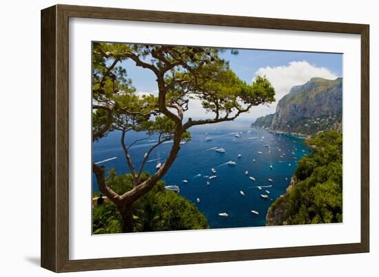 Elevated view of blue waters of the City of Capri, an Italian island off the Sorrentine Peninsul...-null-Framed Photographic Print