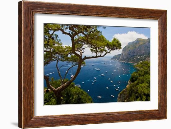 Elevated view of blue waters of the City of Capri, an Italian island off the Sorrentine Peninsul...-null-Framed Photographic Print