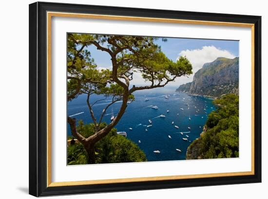 Elevated view of blue waters of the City of Capri, an Italian island off the Sorrentine Peninsul...-null-Framed Photographic Print