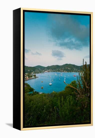 Elevated view of boats in Caribbean sea, Hamilton Battery, Port Elizabeth, Bequia, Saint Vincent...-null-Framed Premier Image Canvas