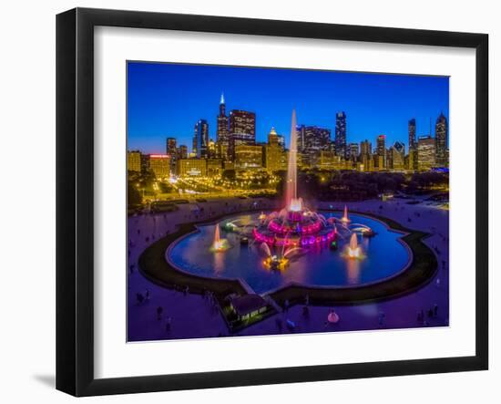 Elevated view of Buckingham Fountain at Grant Park, Chicago, Cook County, Illinois, USA-null-Framed Photographic Print