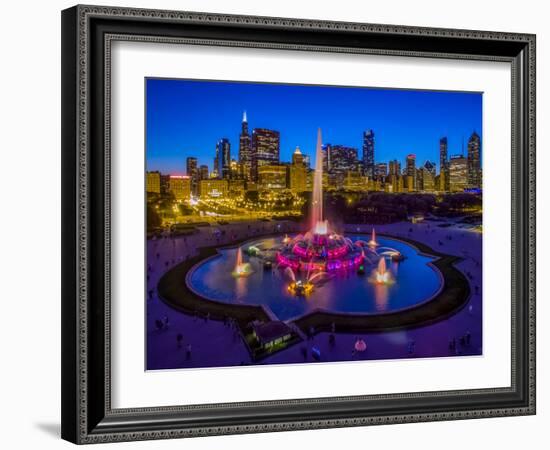 Elevated view of Buckingham Fountain at Grant Park, Chicago, Cook County, Illinois, USA-null-Framed Photographic Print