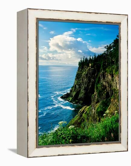 Elevated view of Cape Meares, Oregon Coast, Tillamook County, Oregon, USA-null-Framed Premier Image Canvas