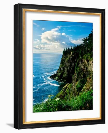 Elevated view of Cape Meares, Oregon Coast, Tillamook County, Oregon, USA-null-Framed Photographic Print