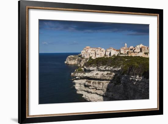 Elevated View of City and Cliffs, Bonifacio, Corsica, France-Walter Bibikow-Framed Photographic Print