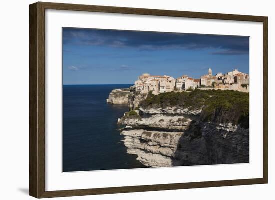 Elevated View of City and Cliffs, Bonifacio, Corsica, France-Walter Bibikow-Framed Photographic Print