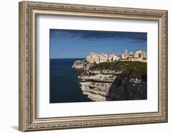 Elevated View of City and Cliffs, Bonifacio, Corsica, France-Walter Bibikow-Framed Photographic Print