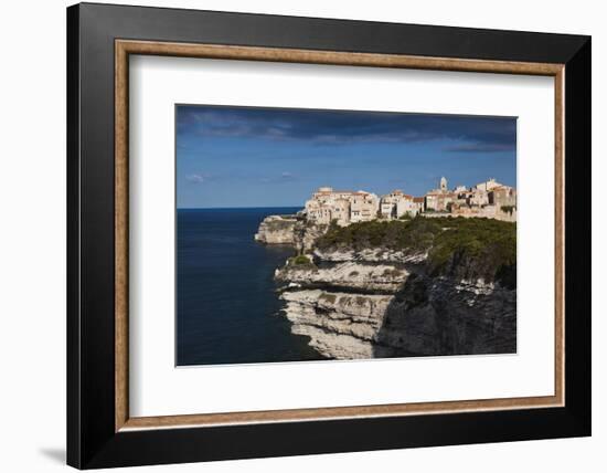 Elevated View of City and Cliffs, Bonifacio, Corsica, France-Walter Bibikow-Framed Photographic Print