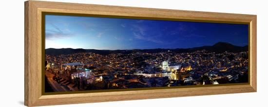 Elevated view of cityscape at sunset, Guanajuato, Mexico-null-Framed Premier Image Canvas