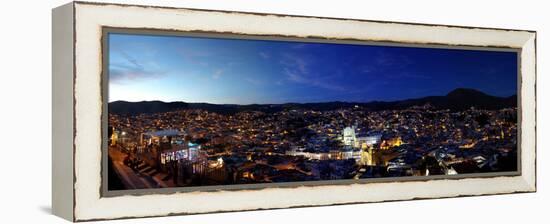 Elevated view of cityscape at sunset, Guanajuato, Mexico-null-Framed Premier Image Canvas
