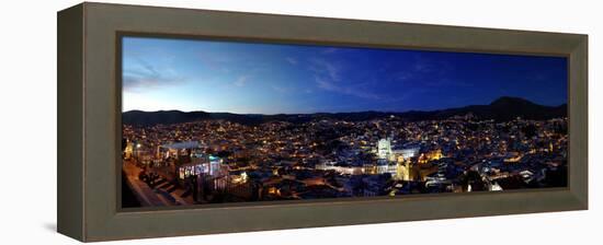 Elevated view of cityscape at sunset, Guanajuato, Mexico-null-Framed Premier Image Canvas