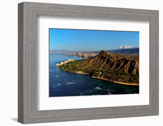 Elevated view of Diamond Head Lighthouse, Diamond Head, Honolulu, Hawaii, USA-null-Framed Photographic Print