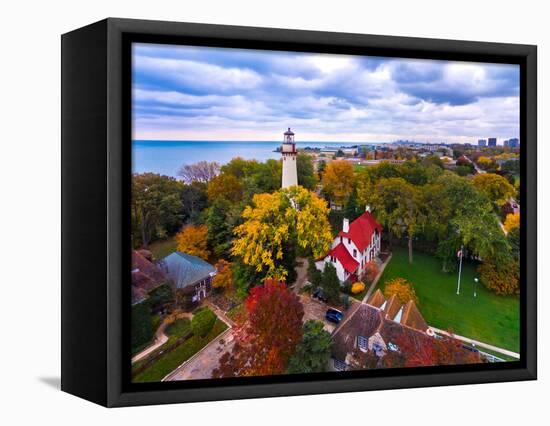 Elevated view of Grosse Point Lighthouse in Evanston, Cook County, Illinois, USA-null-Framed Premier Image Canvas