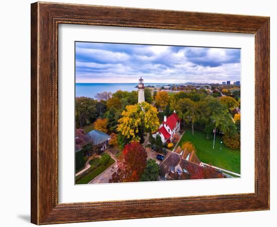 Elevated view of Grosse Point Lighthouse in Evanston, Cook County, Illinois, USA-null-Framed Photographic Print