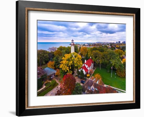 Elevated view of Grosse Point Lighthouse in Evanston, Cook County, Illinois, USA-null-Framed Photographic Print