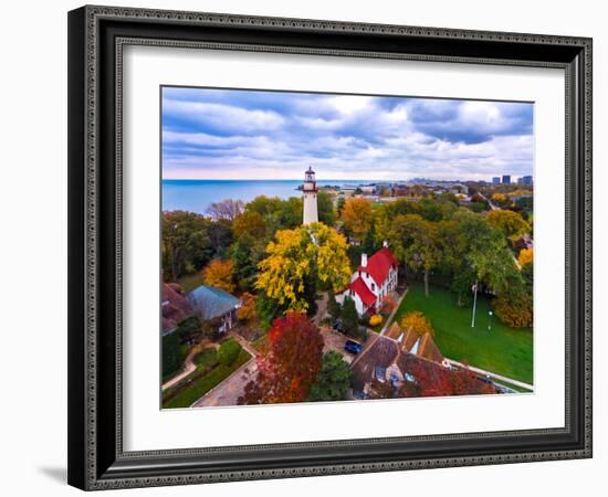 Elevated view of Grosse Point Lighthouse in Evanston, Cook County, Illinois, USA-null-Framed Photographic Print