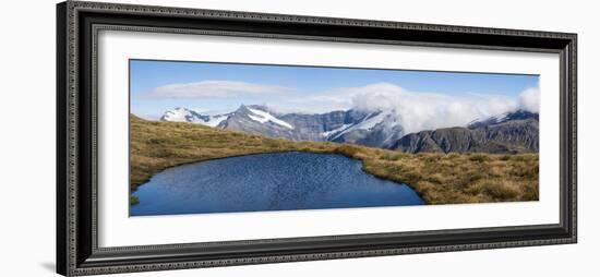 Elevated view of lake on mountain, Mount Aspiring National Park, West Coast, South Island, New Z...-null-Framed Photographic Print