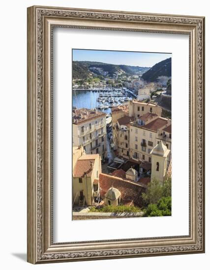 Elevated view of marina, Bonifacio, Corsica, France, Mediterranean, Europe-Eleanor Scriven-Framed Photographic Print