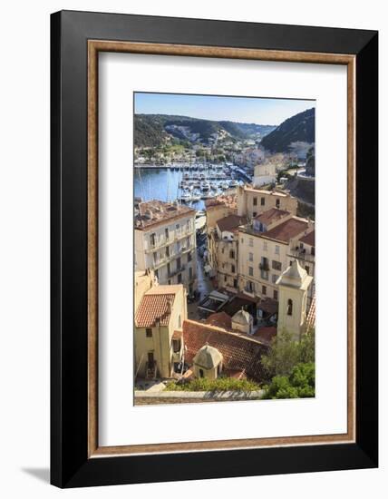 Elevated view of marina, Bonifacio, Corsica, France, Mediterranean, Europe-Eleanor Scriven-Framed Photographic Print