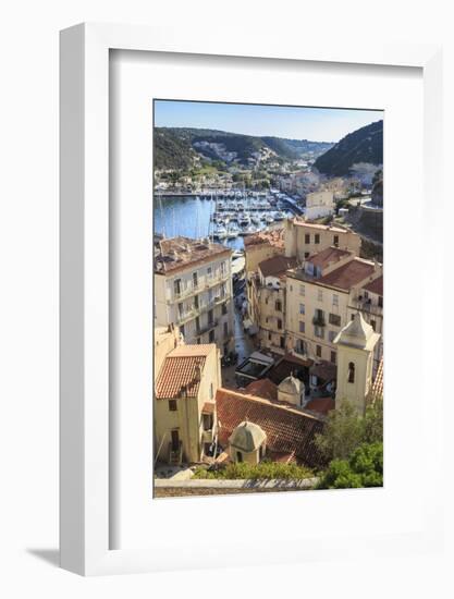 Elevated view of marina, Bonifacio, Corsica, France, Mediterranean, Europe-Eleanor Scriven-Framed Photographic Print