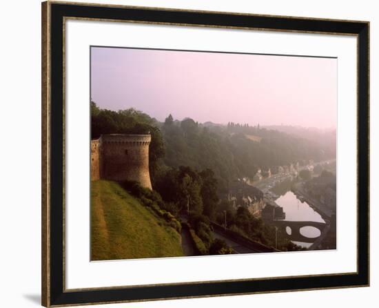 Elevated view of medieval houses in Dinan, Ille-et-Vilaine, Brittany, France-null-Framed Photographic Print