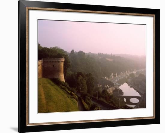 Elevated view of medieval houses in Dinan, Ille-et-Vilaine, Brittany, France-null-Framed Photographic Print