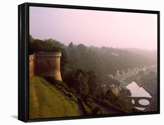 Elevated view of medieval houses in Dinan, Ille-et-Vilaine, Brittany, France-null-Framed Premier Image Canvas