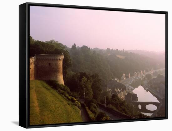 Elevated view of medieval houses in Dinan, Ille-et-Vilaine, Brittany, France-null-Framed Premier Image Canvas