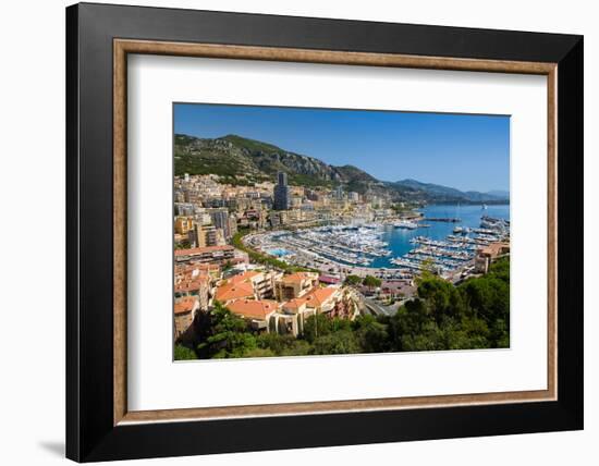 Elevated view of Monte-Carlo and harbor in the Principality of Monaco, Western Europe on the Med...-null-Framed Photographic Print