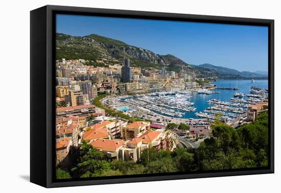 Elevated view of Monte-Carlo and harbor in the Principality of Monaco, Western Europe on the Med...-null-Framed Premier Image Canvas