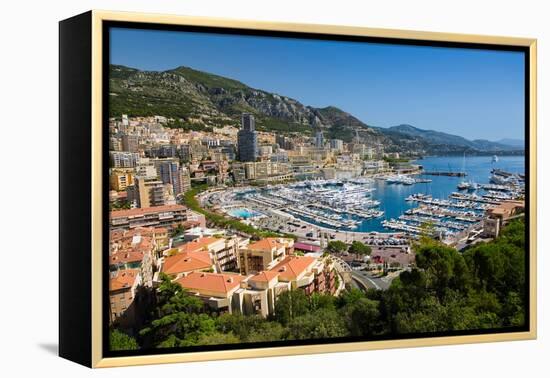 Elevated view of Monte-Carlo and harbor in the Principality of Monaco, Western Europe on the Med...-null-Framed Premier Image Canvas