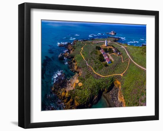 Elevated view of Piedras Blancas Lighthouse, San Simeon, California, USA-null-Framed Photographic Print