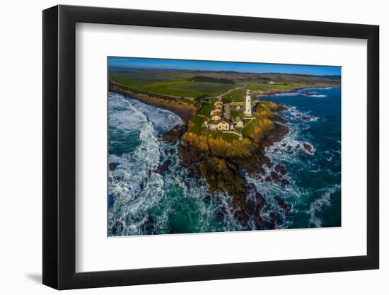 Elevated view of Pigeon Point Lighthouse, Pescadero, California, USA-null-Framed Photographic Print