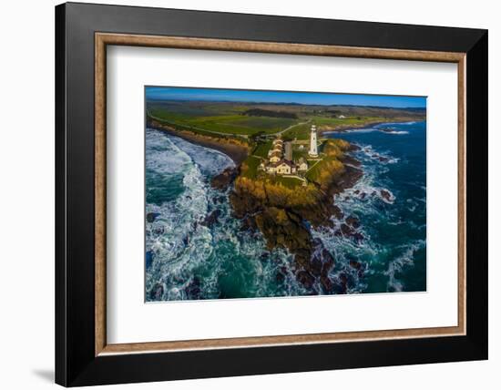 Elevated view of Pigeon Point Lighthouse, Pescadero, California, USA-null-Framed Photographic Print