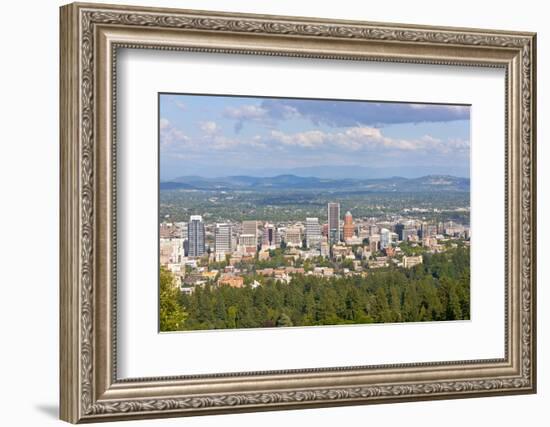 Elevated view of Portland skyline, Multnomah County, Oregon, USA-null-Framed Photographic Print