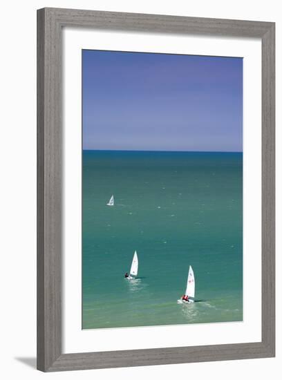 Elevated View of Sailboats, Veules Les Roses, Normandy, France-Walter Bibikow-Framed Photographic Print