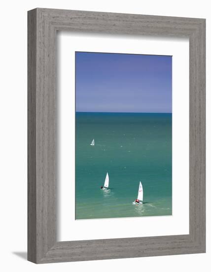 Elevated View of Sailboats, Veules Les Roses, Normandy, France-Walter Bibikow-Framed Photographic Print