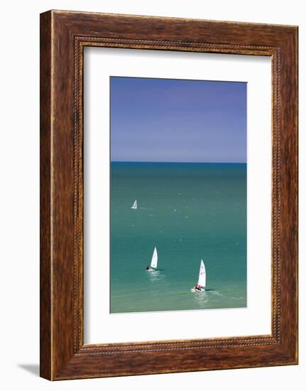 Elevated View of Sailboats, Veules Les Roses, Normandy, France-Walter Bibikow-Framed Photographic Print