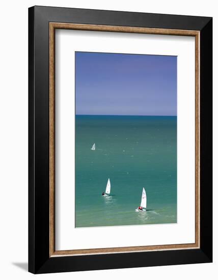 Elevated View of Sailboats, Veules Les Roses, Normandy, France-Walter Bibikow-Framed Photographic Print
